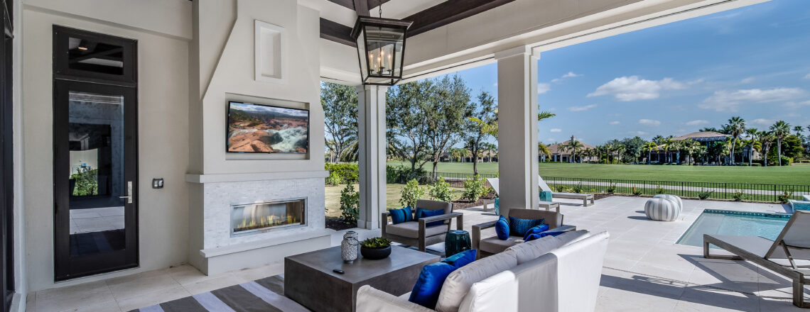 Outdoor living space next to golf course